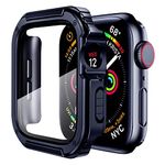 PENGUIN KART Apple Watch Case 45mm Series 7, Hard Rugged PC Bumper Case All-Around Edge Protective Cover Frame Built-in 9H Hardness Tempered Glass Screen Protector, (45MM, Blue)