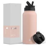 JoyJolt Triple Insulated Water Bottle with Straw Lid AND Flip Lid! 32oz , 12 Hour Hot/Cold Vacuum Insulated Stainless Steel Large Bottle. BPA-Free Leakproof Thermos Water Bottles