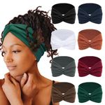 Tobeffect Turban Headbands for Women 8 Pack Non Slip Headband Boho Twisted Wide Head Band Womens Cloth Fabric Hair Wraps Accessories Black White Headbands