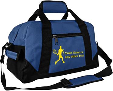 Personalized Passion 14” Small Sports Duffel Bags for Kids - Waterproof Travel Duffle with Name & Tennis Design - Navy Blue Two-Toned Kids Weekender Bag for Boys and Girls
