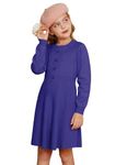 GRACE KARIN Long Sleeve Little Girls Sweater Dress for Autumn Winter Kids A-line Daily Party Knit Dress Purple 8-10 Years