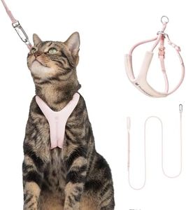 BuddyArmor Escape Proof Cat Harness and Leash Set, Adjustable Y Shape Cat Harness Quick Release Buckle Anti-Choke Soft Padded Cat Vest Harness Hands Free Rope Leash Set for Cats≤22lbs (Blush Pink, L)