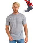 Merino.tech Merino Wool T Shirt Mens - Merino Wool Base Layer Men Undershirt Lightweight + Hiking Socks (Large, Melange Grey)