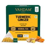 VAHDAM, Turmeric + Ginger Powerful SUPERFOOD Blend (15 Pyramid Tea Bag) Herbal Tea Bags, 100% Natural Ingredients- Turmeric & Ginger Tea | Brew as Hot or Iced Tea