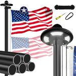 Heavy Duty Flag Pole Kit with Solar Light, 20 FT 12 Gauge Aluminum in Ground Flagpole with 128 LEDs Solar Powered Set for House Outside, with Embroidered American Flag, Residential Commercial, Black