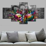 TUMOVO Black and White Wall Art Music Wall Decor Sugar Skull Pictrues Paintings 5 Panel Canvas Contemporary Artwork Home Decorations for Living Room Giclee Wooden Framed Ready to Hang(60''Wx32''H)