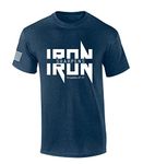 Iron Sharpens Iron Proverbs 27:17 Heavy Metal Logo Bible Scripture Mens Christian Tshirt Jesus Cross Short Sleeve Graphic Tee, Heather Navy, X-Large