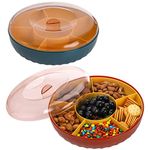 SOUJOY 2 Pack Divided Serving Tray with Lid, 6 Compartment Appetizer Tray Tray, 10'' Round Reusable Snack Nuts Containers, Party Platter for Candy, Appetizer, Snack, Fruit, Veggie, Parties