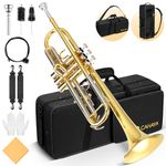CAHAYA Bb Trumpet Instrument for Beginners: Brass Student Standard Trumpet with Hard Case 7C Mouthpiece Gloves Trumpets for Advanced Student Band Orchestra Gold