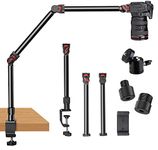 Overhead Camera Mount Desk Stand, 3-Section Flexible Detachable Articulating Arm with 1/4“ 3/8" 5/8" Screw&360° Ball Head, C-clamp Tabletop Mount for DSLR Camera/Webcam/Microphone/Lights