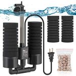 AQQA Aquarium Electric Power Sponge Filter,3W/5W Silence Submersible Foam Filter,Sponges Bio Ceramic Media Balls Double Filter for Saltwater Freshwater Fish Tank (M（5W for 15-55 Gallon)