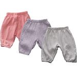 3 Pack Cotton Linen Harem Bloomers Pants for Baby Toddler, Pink Purple Grey, 2T