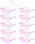 11 Pairs Hen Heart Shaped Glasses Rimless Frameless Sunglasses Transparent Tinted Eyewear, 1 Bride + 10 Team Bride Glasses Bachelorette/Wedding Party Bridal Shower Party Favours Photo Booth Props