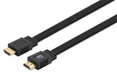 Manhattan HDMI Cable with Ethernet (Flat), 4K@60Hz (Premium High Speed), 0.5m, Male to Male, Black, Ultra HD 4k x 2k, Fully Shielded, Gold Plated Contacts, Polybag