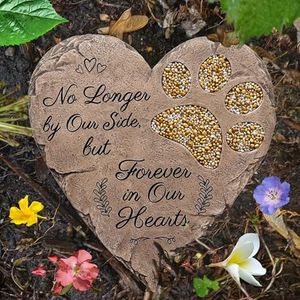 OBSI Pet Memorial Stone - Brown | Dog or Cat Garden Stone Heart Paw Print | Headstone Memory Gifts for Pet Loss
