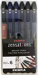 Zebra Pen Zensations Brush Pens Set, Assorted Tip Size, 6 Pack, Black