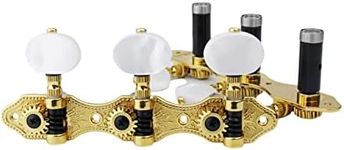 Guyker Classical Guitar Tuners, 1:18 Ratio Open Frame Style Acoustic Guitar Tuning Keys Steel String Pegs Machine Heads 2 Planks (3+3) (Gold, Oval White Jade Button)