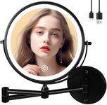 yngtoue 9" Wall Mounted Makeup Mirror with Light, Black 10X Magnifying Glass, Bathroom Shaving Magnifying Mirror, 3000mAh USB Charging (960B10X)