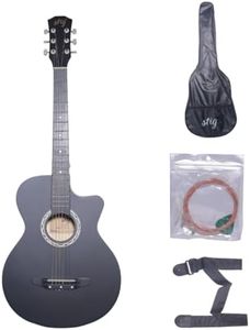 STIG Acoustic Guitar – 38 Inch Cutaway Design STG AG1 with Bag, Strings, Pick and Strap (Matte Black)