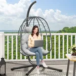 YITAHOME Indoor Outdoor Egg Hanging Chair with Stand, Swing Egg Basket Chairs, Egg Chair Swing for Bedroom, Garden and Balcony, Grey