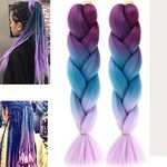 (2 Pack) 24"Ombre Jumbo Braiding Hair Extensions, MH MOIHSING High Temperature Synthetic Fiber Hair Extensions Hair Twist Braiding Pre-stretched Extensions for Women (Purple-Lake Blue-Light Purple(24" Length))