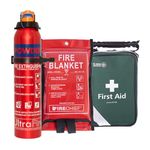 UltraFire Fire Safety Kit – 600g Powder Extinguisher, St John Ambulance First Aid Kit & 1m x 1m Fire Blanket