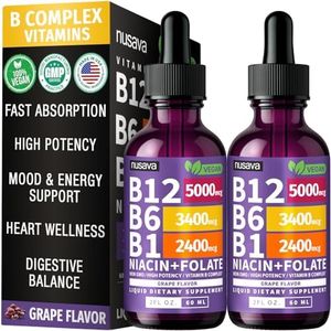 (2 Pack) Vitamin B12 and B6 Liquid Drops, B12 Sublingual Vitamin B Complex - B 12 Vitamin 5000mcg - B12 Methylcobalamin for Energy, Brain, Heart Support with 27,200 mcg, Grape Flavor, 80 Servings