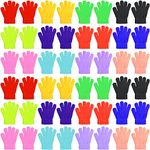 Neer 24 Pairs Kid's Gloves Winter Warm Gloves Stretchy Knitted Gloves Bulk Winter Finger Mittens for Boys Girls 7-12 Years(Bright Color)