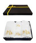 RUBBER BOND Mr and Mrs Towels Set with Gift Box - 4 Pack Bath and Hand Towels for Couples - Cotton Towels Set - Wedding & Honeymoon Gifts for Couples - White Bathroom Towel Set with Gold Embroidery