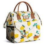 Lekesky Lunch Bags for Women, Adult Lunch Box boite a Lunch Femme with Top Handle and Side Mesh Pockets for Work,School,Picnic,Lemon