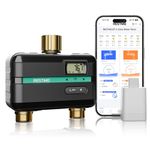 RESTMO Smart Sprinkler Timer with Flow Meter, 2 Zone Water Timer for Garden Hose, Brass Inlet & Outlet, Automatic Lawn & Yard Irrigation Watering System, APP Remote Control (2.4Ghz WiFi Connection)