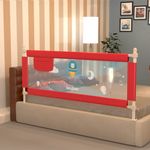 BAYBEE Baby Bed Rail Guard for Baby Toddlers Safety, Portable Kids Bed Rail Safeguard Fence with Adjustable Height | Foldable Single Side Bed Protector for Newborn Baby Falling (150x63cm, Red)