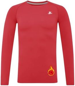 DEVOROPA Youth Boys Compression Thermal Shirt Long Sleeve Fleece Baselayer Soccer Baseball Undershirt Red L