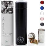 TEABLOOM All-Purpose Beverage Tumbler / 480 ml/Brushed Metal Insulated Water Bottle/Tea Tumbler/Travel Bottle/Cold Brew Coffee Mug/Extra-Fine Two-Way Infuser/Jet Black