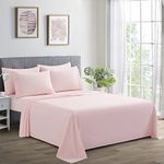 Marina Decoration Ultra Soft Silky Deep Pocket Solid Rayon from Bamboo All Season 4 Pieces Sheet Set with 2 Pillowcases, Pink Color Twin/Single Size