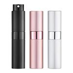 Lisapack 8ML Atomizer Perfume Spray Bottle for Travel (3 PCS) Empty Cologne Dispenser, Portable Sprayer for Men and Women (Black, Silver, Pink)