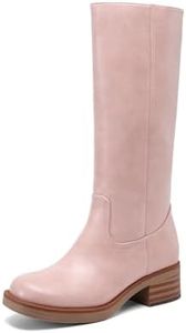 DREAM PAIRS Womens Knee High Boots Square Toe Platform Chunky Block Heel Banana Campus Boots for Women Comfortable Low Heel Side Zipper Womens Riding Tall Boots,Size 6.5,Pink,DWUMKB2539