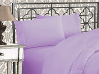 Elegant Comfort Luxurious Premium Hotel Quality Microfiber Three Line Embroidered Softest 4-Piece Bed Sheet Set, Wrinkle and Fade Resistant, Full, Lavender