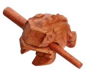 4 Inch Guiros Percussion Instruments Wooden Frog, Wooden Frog Musical Instrument Home Decor Handcrafted Decoration (Brown)