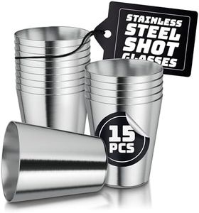 Set of 15pcs Stainless Steel Shot Glasses Drinking Vessel - 30 ml (1oz) Outdoor Camping Travel Coffee Tea Cup, Silver Cup - Unbreakable Metal Shooters for Whiskey Tequila Liquor Great Barware Gift