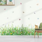 decalmile Green Plant Grass Flowers Wall Corner Stickers Butterflies Floral Baseboard Skirting Line Wall Decals Baby Nursery Living Room Bedroom Wall Décor