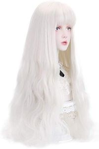 STYLER Long White Synthetic Wig with Bangs - Natural Long Wavy Cosplay Wigs for Women Halloween Christmas 30" (White)