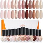 modelones Nail Polish Set 12 Colors Nude Brown Fall Nail Polish Set Champagne Gold Glitter Nail Polish Neutral Nude Pink Shimmer Fall Winter Brown Nail Gifts for Women Girl DIY Salon Home Manicure