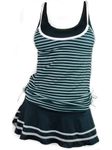 MiYang Tankini Swimsuits for Women Two Piece Tummy Control Bathing Suit with Skirt Striped Vintage Swimdress, Light Green, S