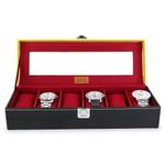 LEDO Faux Leather Watch Case Box Organizer In 6 Slots Of Watches With Transparent Look Black & Cherry Color