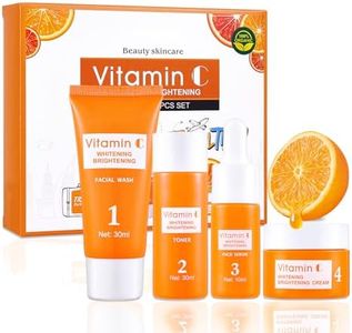 Skin Care Kit Viso,Cofanetto Regalo Donna per Detergere e Idratare con Vitamina C Crema Viso,Skincare Kit Anti-Età l'idratazione Intens Schiarisce le Macchie Pigmentarie Adatto a Tutti i Tipi di Pelle
