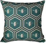 Olivia Rocco Pack of 2 Waterproof Cushion Cover Outdoor Garden Breathable Decorative Cushions Covers for Patio Bench Sofa Furniture Indoor Living Room Bed Chair Scatter (Bees Emerald, 43 x 43 cm)