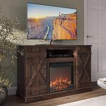 BELLEZE Industrial 47 Inch Rustic Electric Fireplace TV Stand & Media Entertainment Center Console Table for TVs up to 50 Inch with Open Storage Shelves & Cabinets - Veropeso (Espresso)