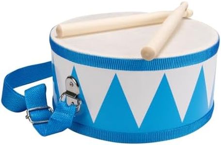 Tamburo per bambini blu bianco strumento musicale in legno con tracolla e bastoncini D: 20 cm - 3845