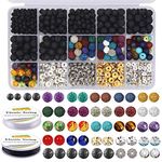 EuTengHao 602Pcs Lava Beads Stone Kits with 8mm Chakra Beads and Spacers Beads Bracelet Elastic String for Diffuse Essential Oils Adult DIY Jewelry Making Supplies